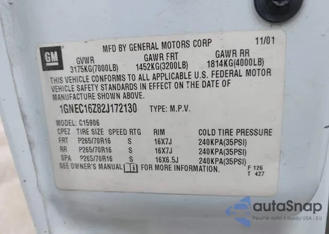 2002 Chevrolet Suburban 1500 Ls from USA, damaged, VIN 1GNEC16Z82J172130